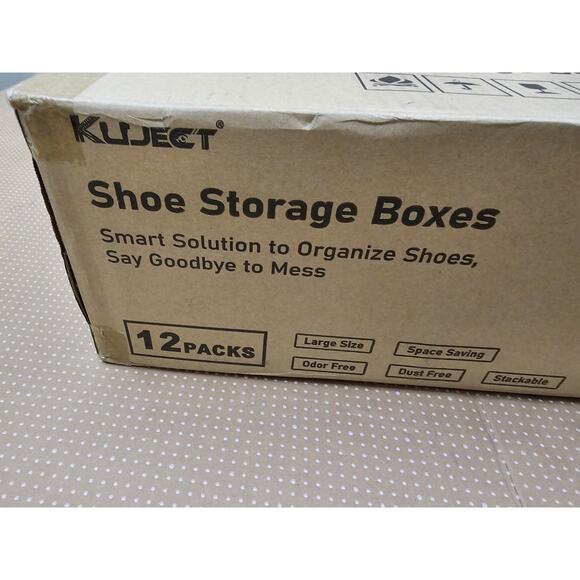Large Shoe Organizers Storage Boxes Closet 12 Pack Kuject Clear Plastic Black - Picture 5 of 8
